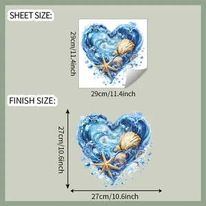 Detailed size chart for underwater starfish shell heart wall sticker showing 29cm sheet dimensions
