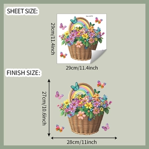 Floral basket and butterfly wall sticker dimensions for bathroom decoration