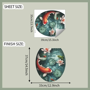 Detailed sheet showing sheet size and finish size for lotus and koi fish toilet stickers