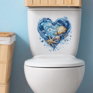 Marine theme ocean toilet sticker with realistic shells and starfish in heart shape