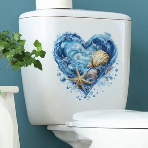 Self-adhesive ocean-themed toilet sticker with starfish and sea shell heart design