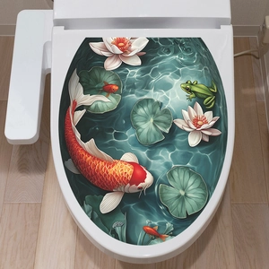 3D koi fish and lotus flower self-adhesive sticker for bathroom toilet seat decoration