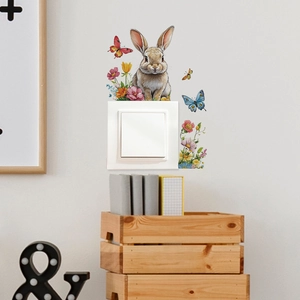 Charming rabbit and butterfly wall sticker set for light switch room decoration
