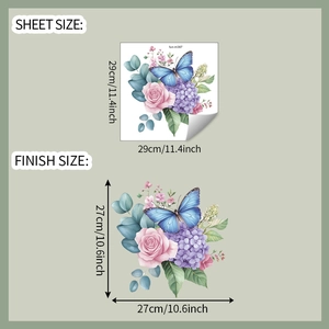 Detailed dimensions of rose and butterfly stickers for bathroom and toilet decoration