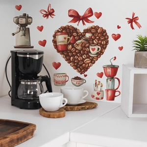Creative coffee bean heart and cup wall stickers for cafe and kitchen wall decor