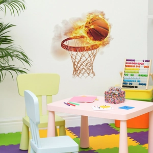 Creative 3D basketball flaming hoop wall sticker mural for bedroom wall decor