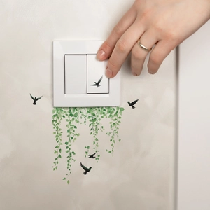 Cartoon green leaves and birds wall stickers for bedroom light switch decoration