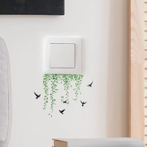 Nordic cartoon green vine and bird wall stickers for light switch decoration