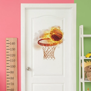 Creative Fire Basketball Hoop Wall Sticker PVC Sports Theme Decorative Decal For Bedroom Living Room Home Wall Art Decor