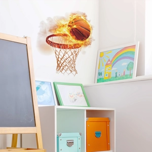 3D flaming basketball and hoop wall sticker for bedroom creative home wall decor