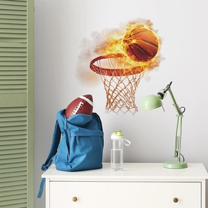 Creative flaming basketball hoop wall sticker for bedroom and living room decor
