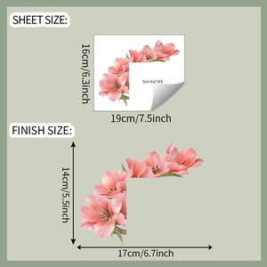 Detailansicht der Wandtattoo-Tulpe mit Layout-Maßen und fertiger Größe in Pink