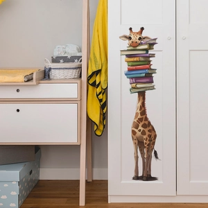 Cartoon giraffe with books wall sticker for kids bedroom and home interior decor