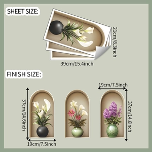 Dimensions détaillées des feuilles et finitions des stickers muraux fleurs 3D