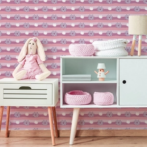 Pink and purple striped daisy flower wallpaper for cozy bedroom wall decoration