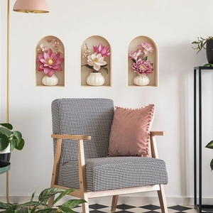 Adesivi murali 3D con fiori di loto e vasi per decorazione della parete del soggiorno