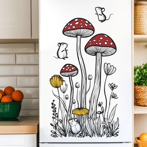 Cartoon Mushroom Mouse Wall Sticker Creative Hand-drawn Waterproof PVC Decal For Bedroom Living Room Kitchen Home Decoration