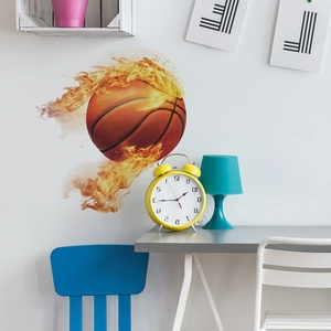 Autocollant mural basket-ball en flammes pour décoration de chambre sportive de style moderne