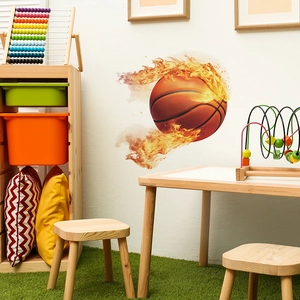 Sticker mural de basket-ball en feu dynamique pour décoration créative de chambre