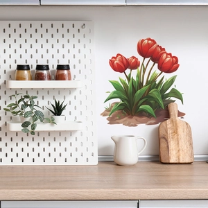 Realistic red tulip floral wall stickers for home living room and kitchen wall decoration