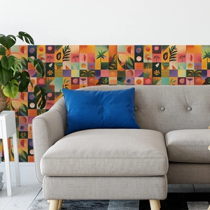 Modern geometric wall stickers with tropical flamingos and palm leaves for living room decor
