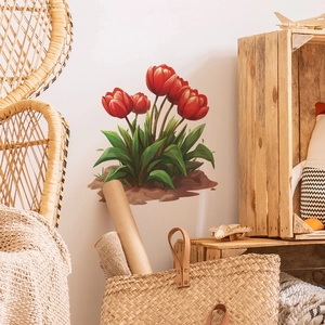 Vibrant red tulip wall stickers for living room decor with a realistic floral design