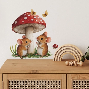 Cartoon Red Mushroom And Little Mice Wall Sticker PVC Removable Decal For Kids Room Nursery Bedroom Home Wall Decoration