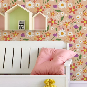 Autocollant mural floral avec marguerites et feuilles vertes pour décoration de chambre