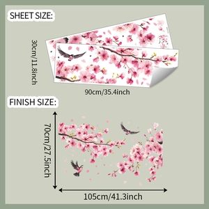 Detail of pink cherry blossom wall decals with sheet and finish size specifications