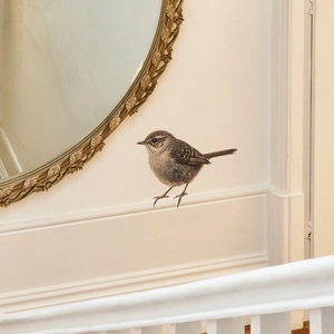 Realistic 3D sparrow bird wall sticker for home decor in elegant indoor setting