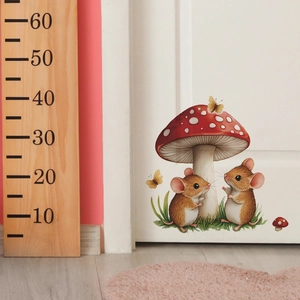 Cartoon red mushroom and mice wall sticker set for kids bedroom decor on white door