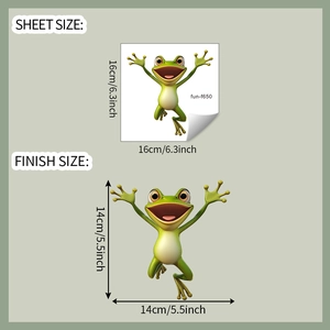 Detailed dimension guide for 3D green cartoon frog wall sticker 16x16cm sheet