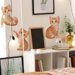 Vibrant orange tabby cat wall stickers in realistic hand-drawn style for home decor