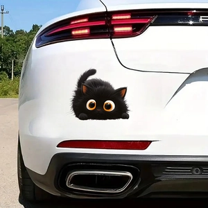 3D cute black cat car sticker with orange eyes on white vehicle rear decoration