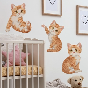 Cute Cartoon Orange Cat Wall Stickers PVC Waterproof Removable DIY Animal Decals For Kids Bedroom Nursery Living Room Home Decor