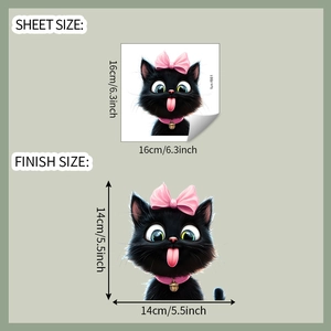 Cartoon black cat wall sticker with dimensions 16x16cm and 14x14cm finish size