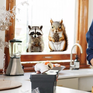 Realistic raccoon and squirrel wall stickers for cozy bedroom and living room decor