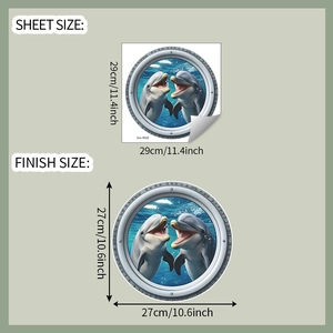 Detailed sheet size and finish size dimensions for 3D dolphin ocean wall stickers