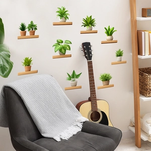 Stickers muraux 3D de plantes vertes en pot réalistes pour décoration murale de salon