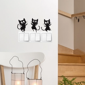 Cartoon black cat wall decals for light switch decoration in modern living rooms