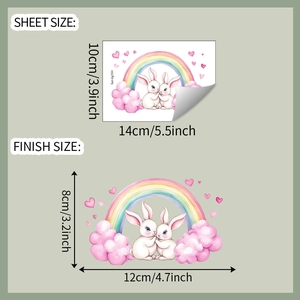 Dimensions détaillées et guide de taille finale pour sticker mural lapin et arc-en-ciel