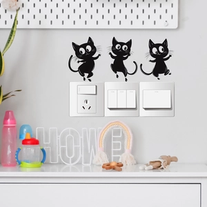 Three cute black cartoon cat wall stickers for bedroom switches and home decor