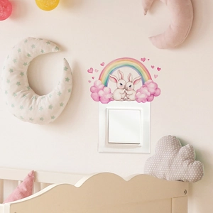 Stickers muraux lapins et arc-en-ciel pour décoration d'interrupteurs de chambre
