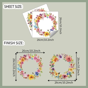 Close-up of floral butterfly wreath stickers showing sheet size 26x26cm for home decor