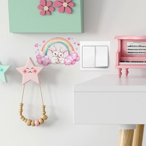 Stickers muraux lapins et arc-en-ciel pour décoration de chambre d'enfant et bébé