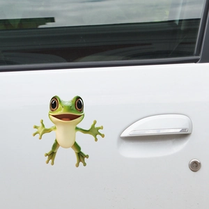 Funny 3D green cartoon frog vinyl car decal sticker with big eyes on white door