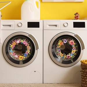Colorful floral wreath stickers for washing machine with butterfly and bee patterns