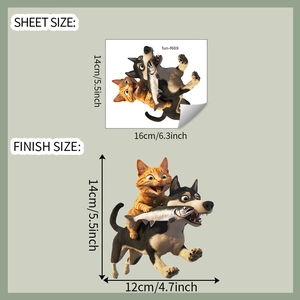 Détail montrant les dimensions du sticker mural chat et chien avec taille de feuille et fini