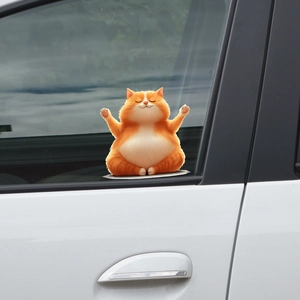3D Cartoon Ginger Cat Meditation Yoga Pose Sticker PVC Waterproof Decal For Car Window Wall Home Decoration