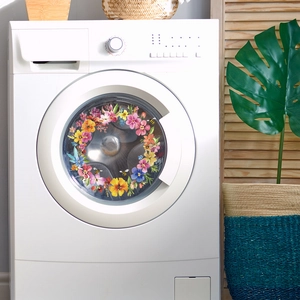 Colorful floral wreath sticker with bees for washing machine home decoration